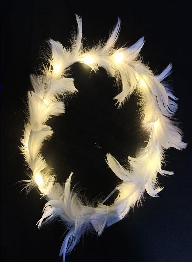 winvin LED Feather Wreath Crown Headband Light-Up Angel Halo Headband For Girl Women Festival Holiday Wedding Party Cosplay Supplies (Warm White) - Image 2
